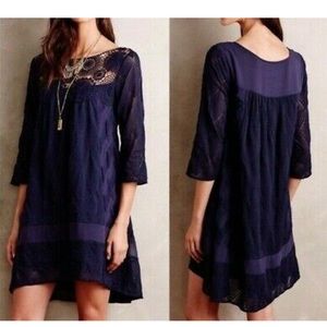 Anthropologie Augusta Chiffon crochet swing dress